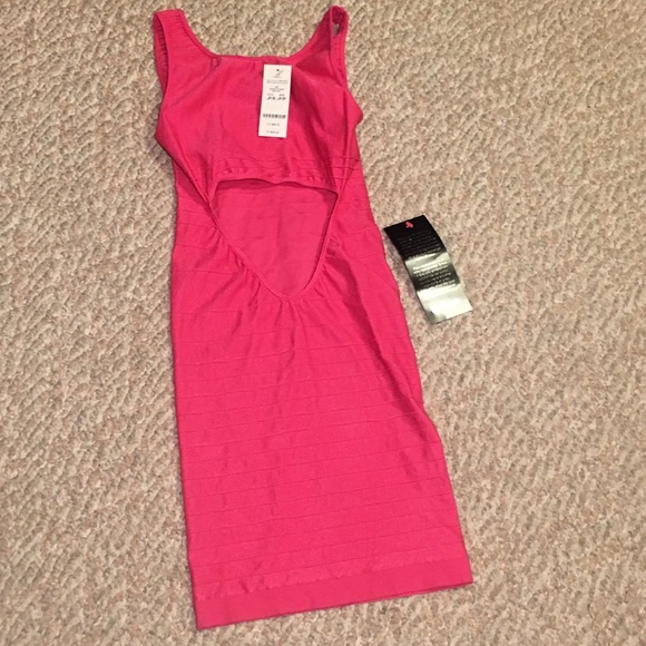 SOLD Bebe Hot pink magenta back cut out shine dres - Picture 7 of 7